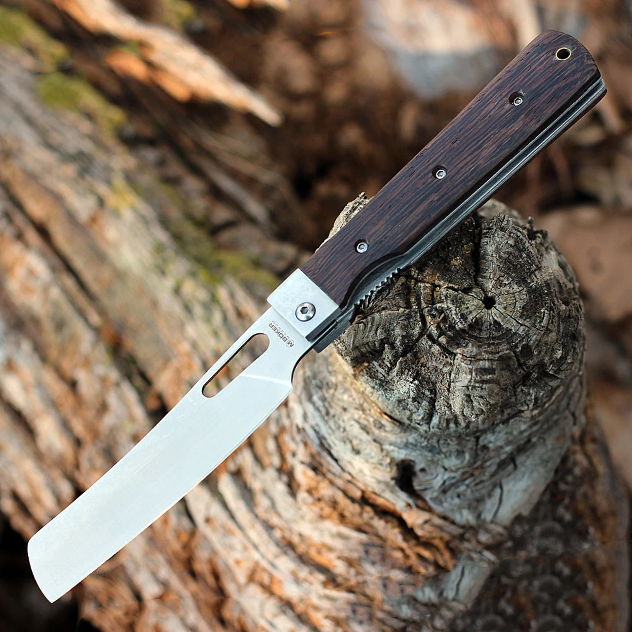 Boker Magnum Outdoor Cuisine III 01MB432, 4.75" 440 Stainless Steel Satin Plain Blade, Brown Rosewood Handles 3 Boker Magnum Outdoor Cuisine III 01MB432, 4.75" 440 Stainless Steel Satin Plain Blade, Brown Rosewood Handles