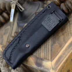 Boker AK1 Fixed Blade 121502, 3" RWL-34 Satin Reverse Tanto Blade, Bison Burlap Micarta Handle, Black Leather Sheath -Knife Craft Shop AK1 sheath.1 11040.1646925559