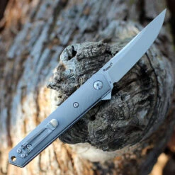Boker Plus Mini Kwaiken Flipper Gray Ti (3" D2 Satin) 01BO267 -Knife Craft Shop BOP01BO267 27630.1646679137