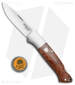 Boker Davis Classic Hunter 1674 Knife Amboina Root Wood (3.5" Satin) 110324 -Knife Craft Shop Boker Davis Classic Hunter Amboina Root Wood 110324 BHQ 71009 jr bottlecap 2