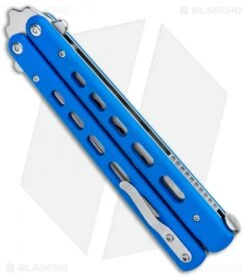 Boker Plus Balisong Trainer Butterfly Knife Blue G-10 (4" Satin) 01BO713 -Knife Craft Shop Boker Plus Balisong Trainer Blue Holes G 10 Satin 01BO713SOI BHQ 99634 jr side