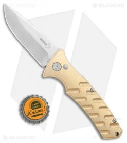 Boker Plus Strike Brass Automatic Knife (3.25" Stonewash) -Knife Craft Shop Boker Plus Strike Brass Auto SW 01BO399NSOI BHQ 107937 jr bottlecap