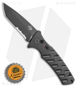 Boker Plus Strike Tanto Automatic Knife (3.25" Black Serr D2) -Knife Craft Shop Boker Plus Strike Tanto Automatic Knife 3.25 Black Serr 01BO401N LS Bottlecap