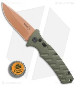 Boker Strike Desert Warrior Automatic Knife OD Green (3.25" D2 Copper) -Knife Craft Shop Boker Strike drop point Desert Warrior OD Green copper BHQ 70998 er bottlecap